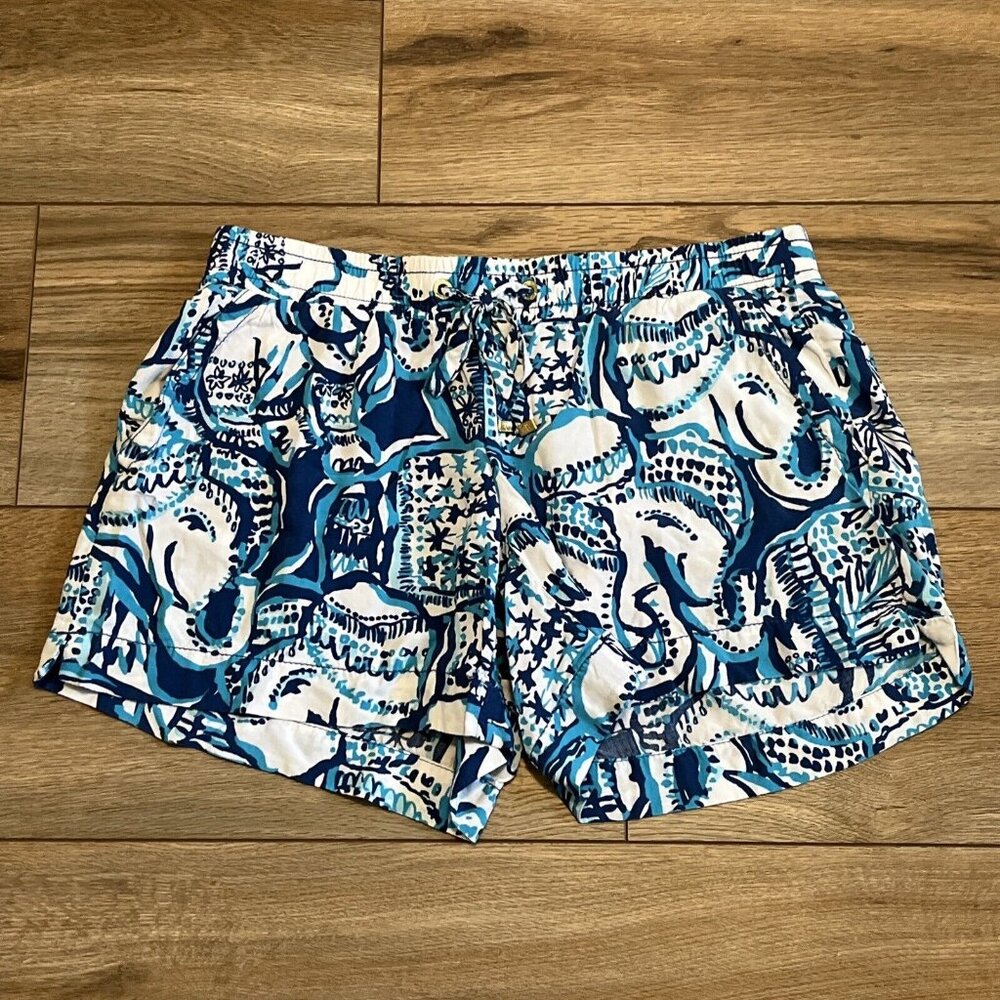 Lilly Pulitzer Katia Shorts SZ XS Keep on Trunkin Blue White Elephant Rayon